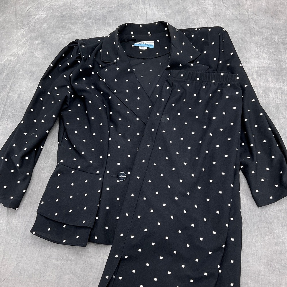 Just‎ Ducky Blouse Skirt Set Women 12 Black White Peplum Double VTG USA
